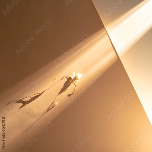 Sunlight casting shadows on wall.