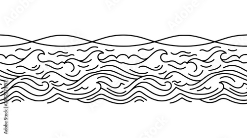 Minimalist Black Line Waves Pattern with Layered Flowing Curves, Modern Vector Graphic Background for Design, Texture, and Branding