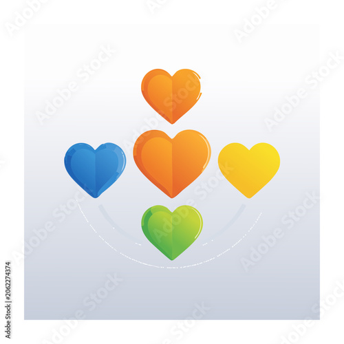 Four colorful hearts flat design isolated