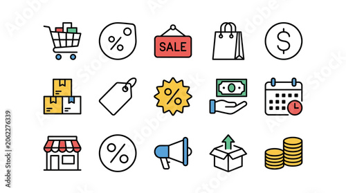 Canvas-taulu Colorful icons depicting shopping and sales activities
