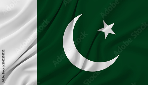 Tablou pe pânză Pakistan flag waving in wind, national symbol and country emblem made of fabric