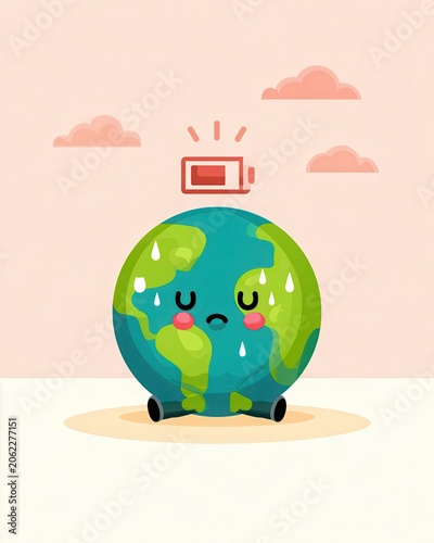 Low Battery Earth Concept Illustrating Climate Change and Environmental Crisis