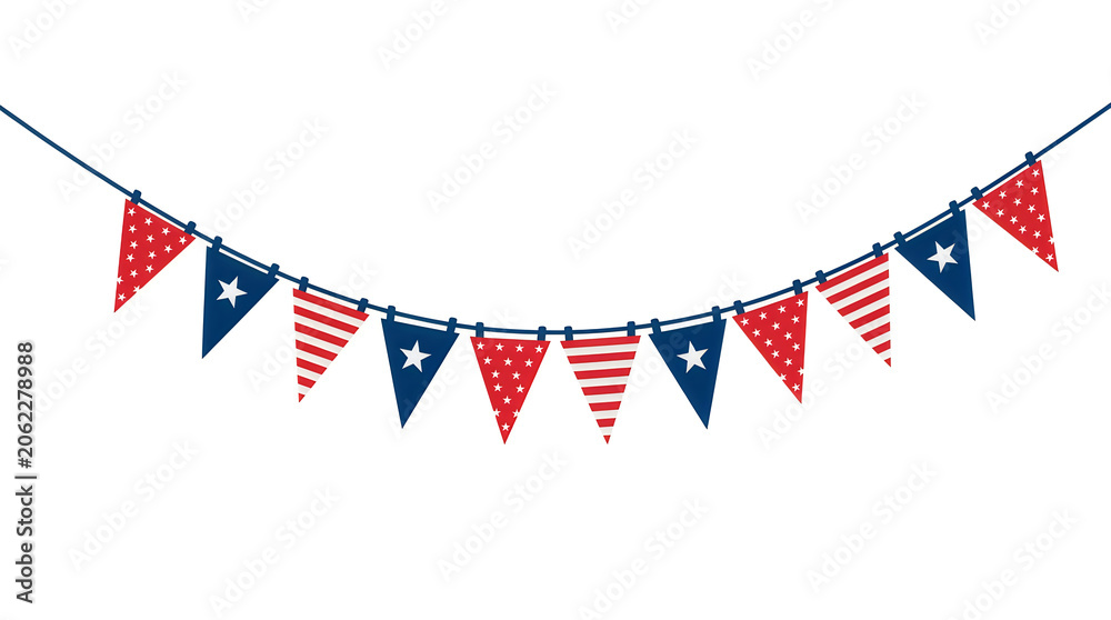 Fototapeta premium Patriotic bunting, American flag garland, red white blue decoration, festive party banner