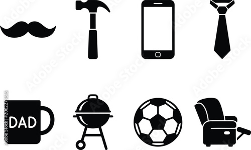 Cuadro en lienzo Set of icons related to fatherhood and dad lifestyle, including mustache, hammer