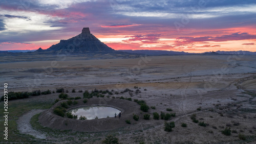 Aerial view of Factory Butte at Sunset near Hanksville, Utah