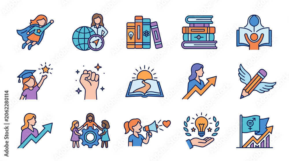 Fototapeta premium Colorful icons representing education and empowerment themes