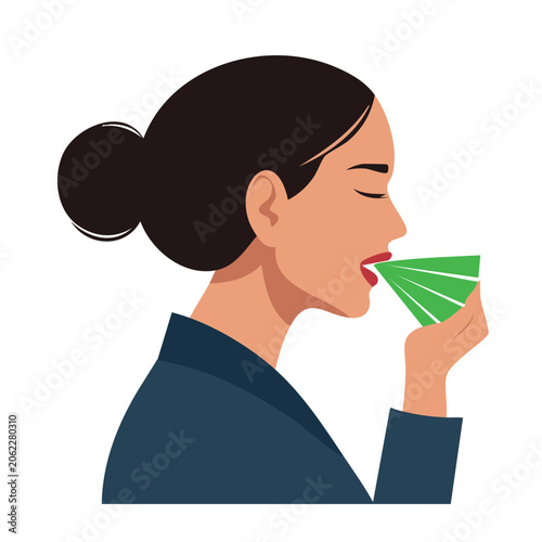Flat design person listening with headphones