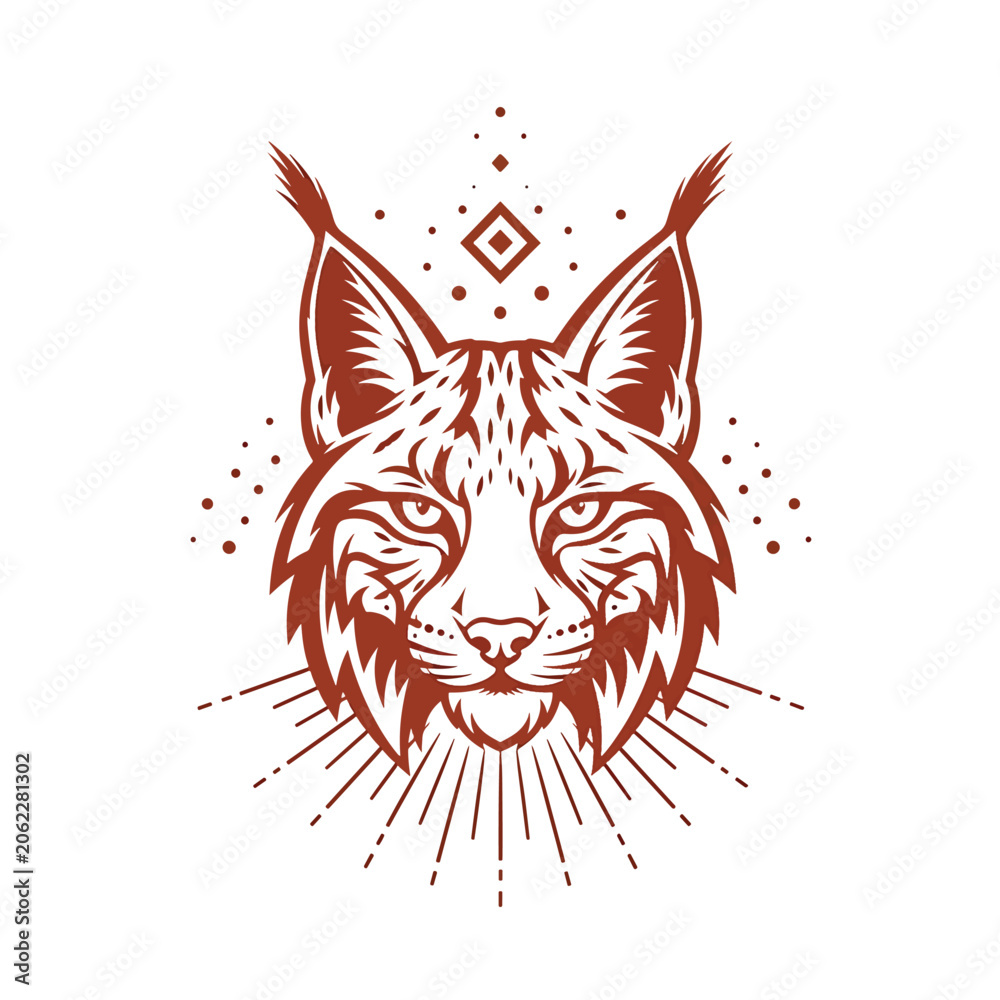 Obraz premium Stylized Lynx Head Illustration with Geometric Elements.