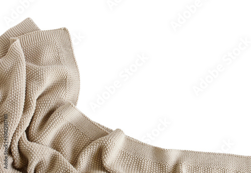 Beige knitted blanket isolated png file on trahsparent background. Cutout object