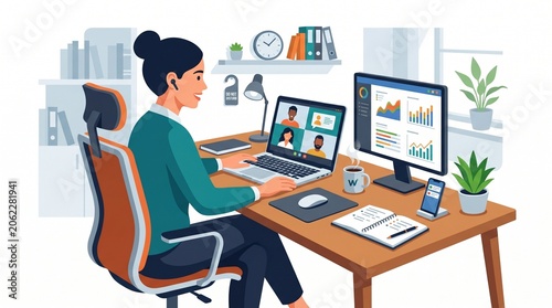 Remote Work from Home with Computer and Video Meetings