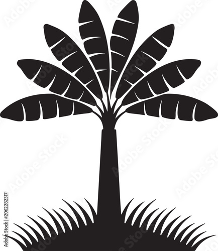 Black silhouette illustration of a palm tree on white background