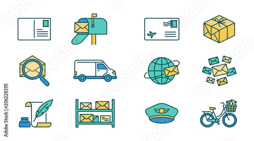 Colorful icons representing mail and delivery services (1)