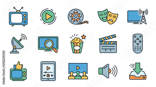 Colorful icons representing media and entertainment tools