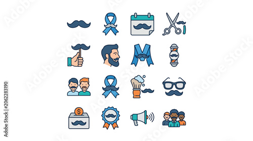 Colorful icons representing men's grooming and mustaches