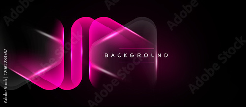 Abstract pink neon lines over black background. Modern design element, dynamic curves, glowing effect, stylish presentation.