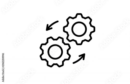 Rotating gears with arrows line art animation for business workflow automation and mechanical process concept