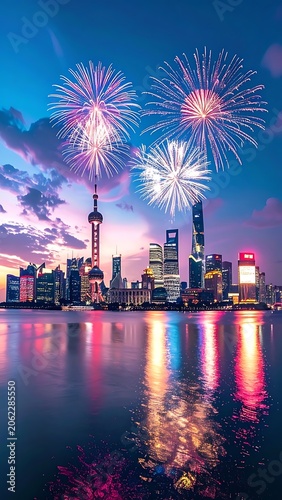 Vibrant cityscape at dusk with fireworks (35)