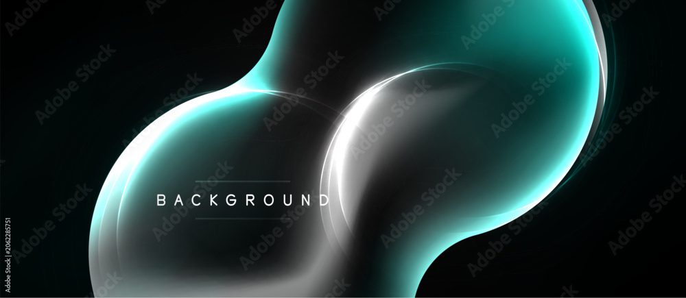 Naklejka premium Abstract flowing shapes, teal and silver hues, dark background. Modern design element, smooth gradients, dynamic composition.