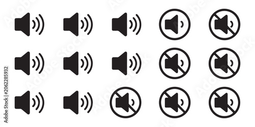 Speaker volume icon set. sound on and sound off signs, mute control vector illustration.