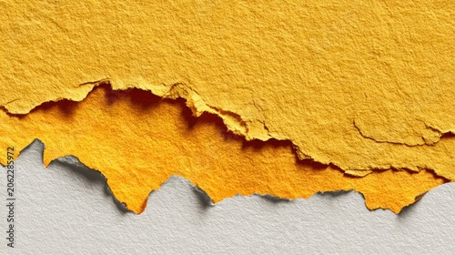 Abstract yellow torn paper texture with rough edges and copy space
