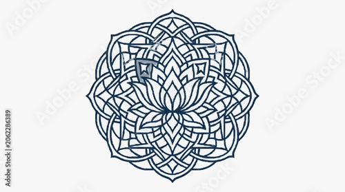 Intricate Geometric Mandala Design with Lotus Flower Center.