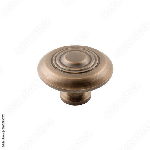 Elegant bronze metal spiral drawer knob with smooth finish on transparent background