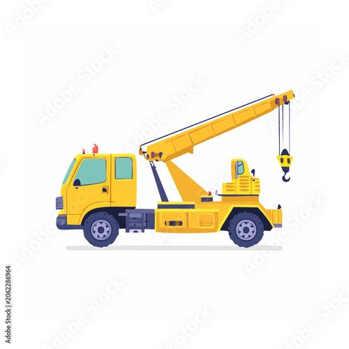 Yellow cartoon construction truck with crane