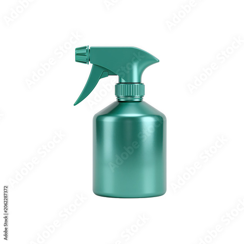 Metallic teal spray bottle with trigger mechanism for cleaning solutions on transparent background