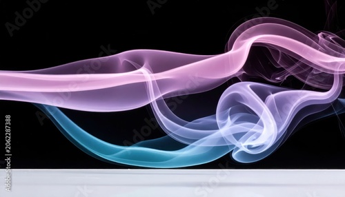 Colorful Translucent Smoke Swirling Against Black Background