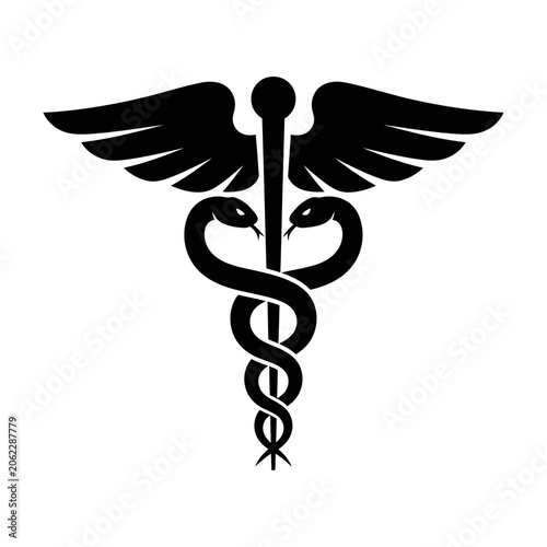 Vászonkép The Caduceus symbol, a winged staff entwined by two snakes, representing medicine and commerce