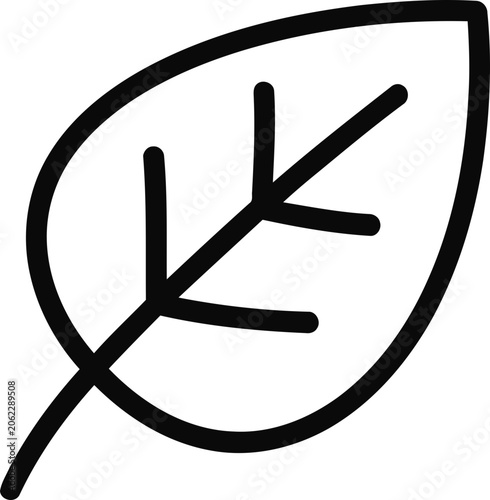 Simple black outline of a single leaf with veins, minimalist nature icon