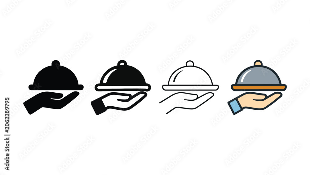 Fototapeta premium Hand holding covered dish during service Vector Silhouette isolated on white background