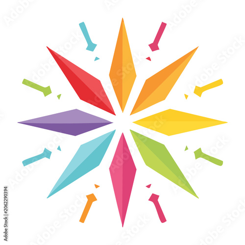 Colorful starburst with confetti on transparent background