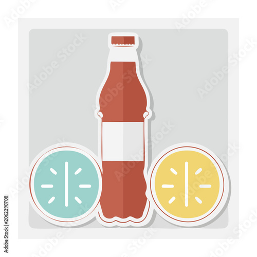 Flat design ketchup bottle with tomato and lemon slices