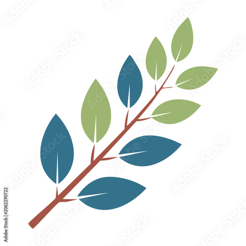 Flat design leaf branch with teal and green leaves