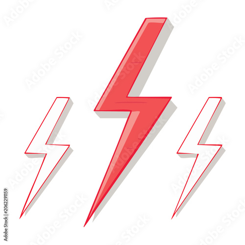 Red Lightning Bolt Icon Set on White Background