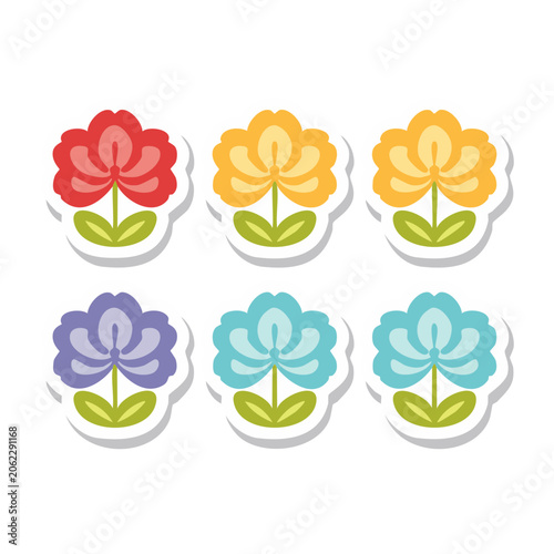 Set of colorful flower icons in flat design style