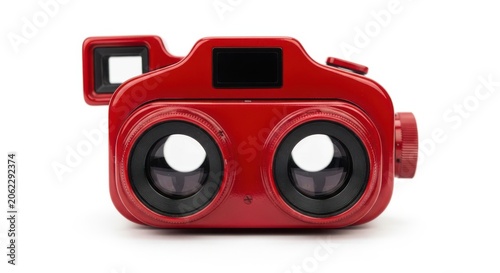 Red vintage instant camera with twin lenses