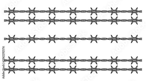 Obraz na plátně Barbed wire fence vector frame isolated security barrier design with sharp metal