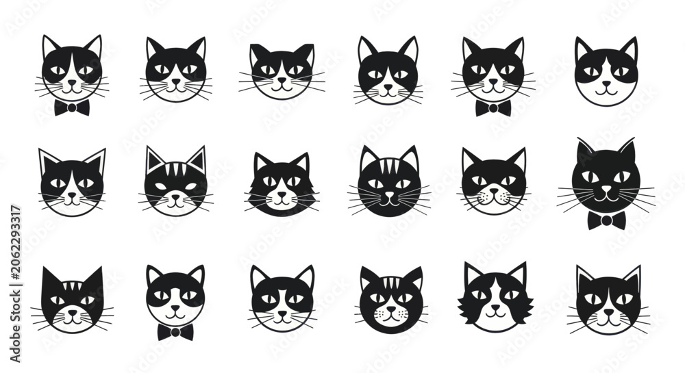 Obraz premium Set of cat faces icons