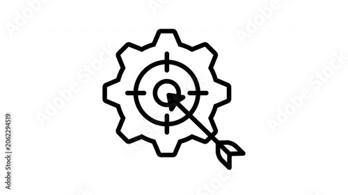 Gear with target and arrow line art animation for strategic business goal alignment and optimization concept