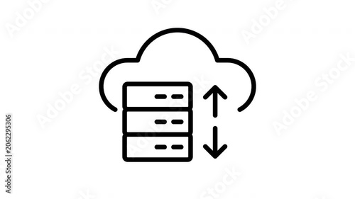 Cloud computing data server line art animation for hosting backup and digital information transfer concept