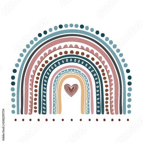 Colorful rainbow arch with heart and dot pattern illustration