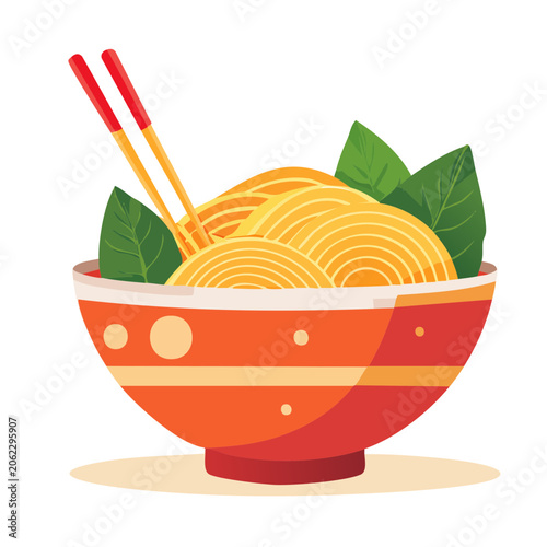 Flat design illustration of noodle bowl with chopsticks