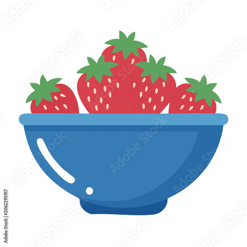 Flat design illustration of strawberries in a blue bowl