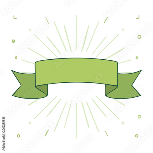 Green banner with sunburst rays on white background