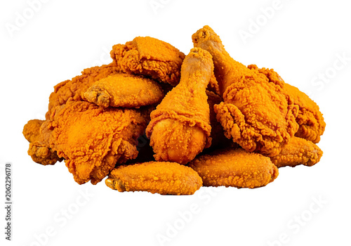 Pile of Crispy Fried Chicken Pieces isolated on transparent background