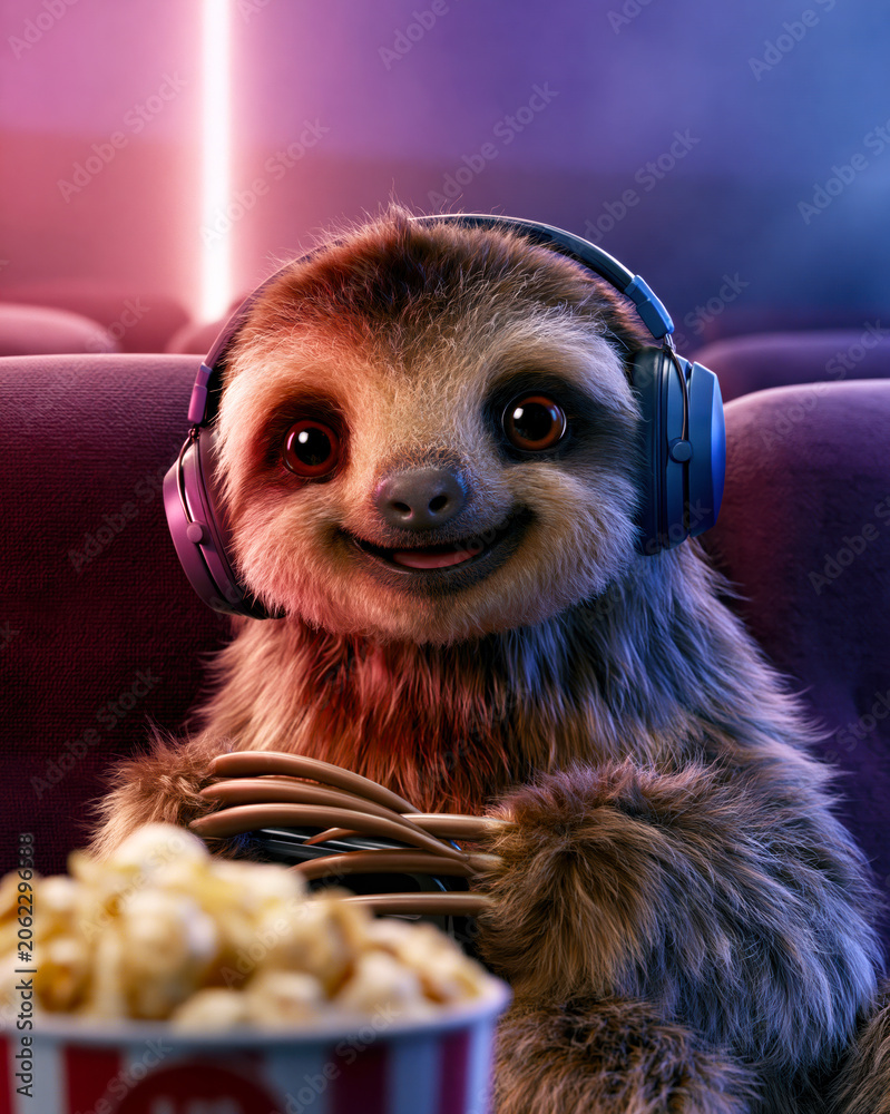 Fototapeta premium Cute Sloth Movie Night Avatar – AI Generative