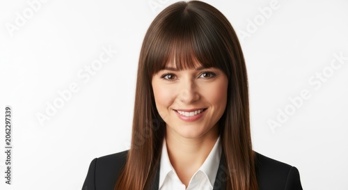 Smiling businesswoman with straight hair in professional attire