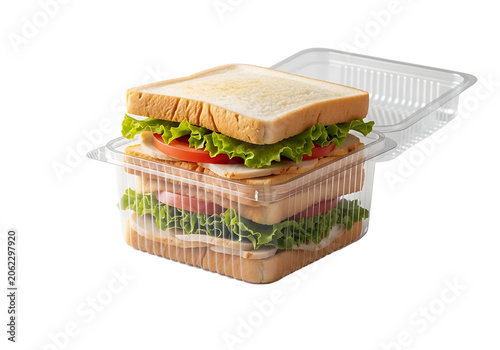 Freshly Made Sandwich Packed in Clear Plastic Takeaway Container  isolated on transparent background
